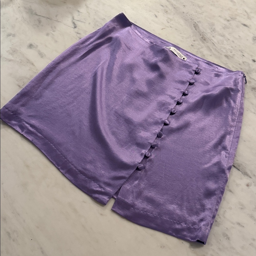 Zara Purple Satin Iridescent Button-Front Mini Skirt